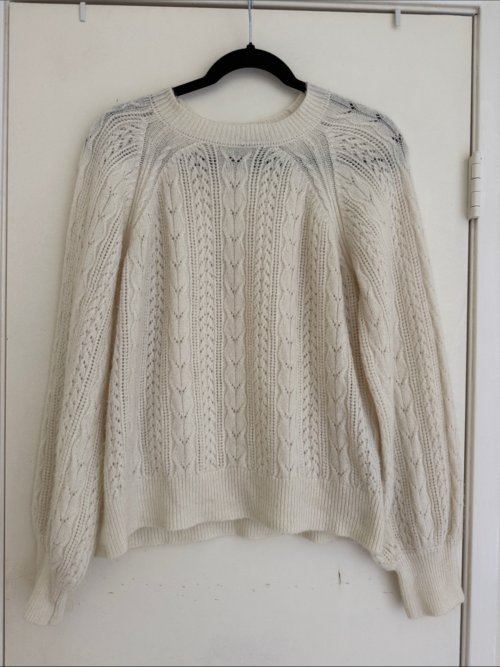 OPT Women's Cream Cable Knit Crewneck Sweater size M